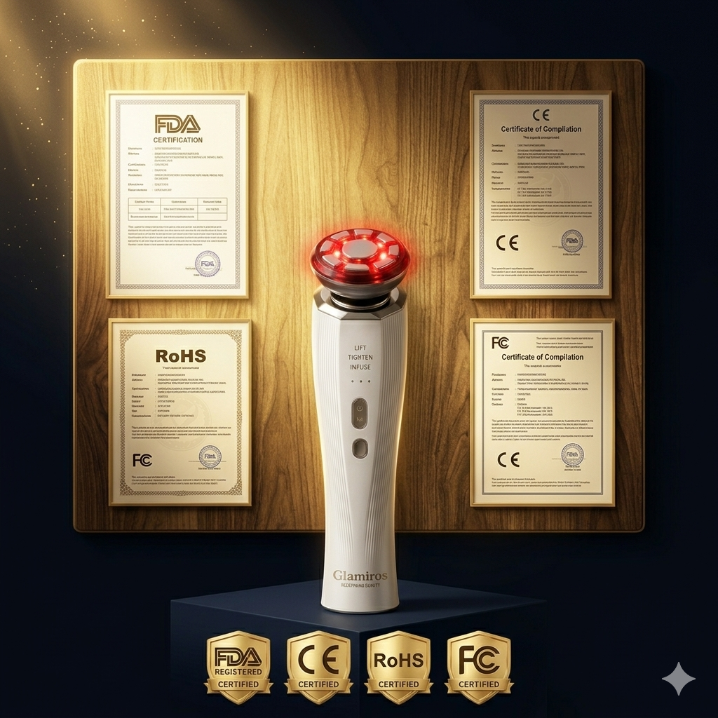 Glamiros Pro | 3-in-1 Skin Tightening Device True Beauty Glow Facial Massager Red Light Therapy for Face and Neck