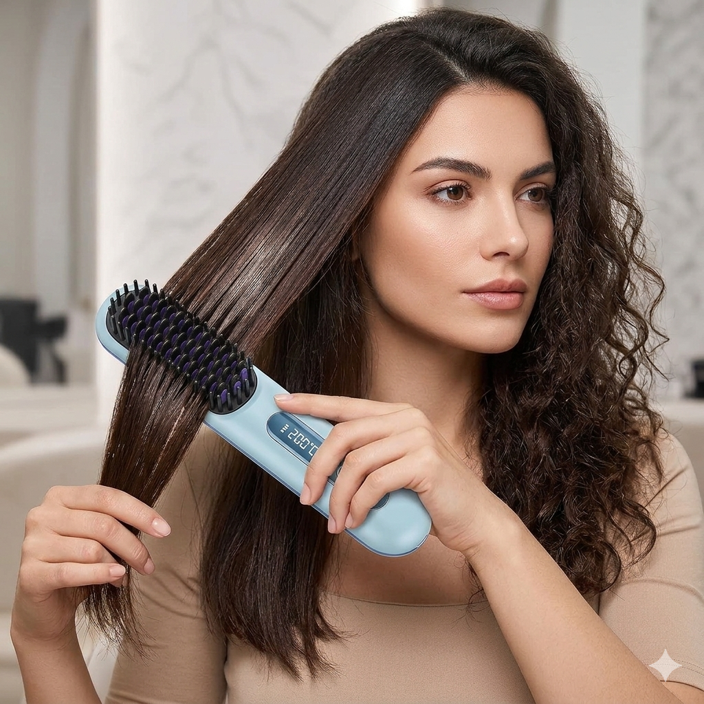 Glamiros| Go Brush Pro Portable Cordless Hair Straightener Brushs for Travel, with 30s Fast Heat, 3 Temperature Settings