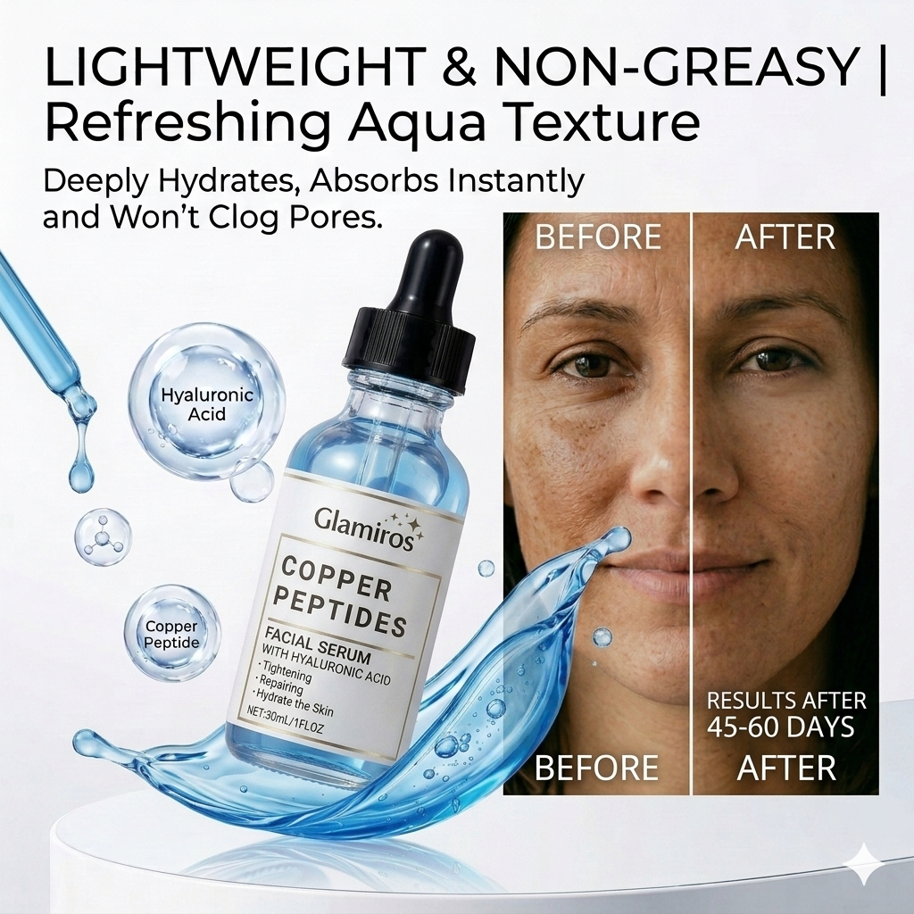 Glamiros Advanced Copper Peptide (GHK-Cu) Anti-Aging Serum – Infused with Hyaluronic Acid for Firming & Wrinkle Reduction
