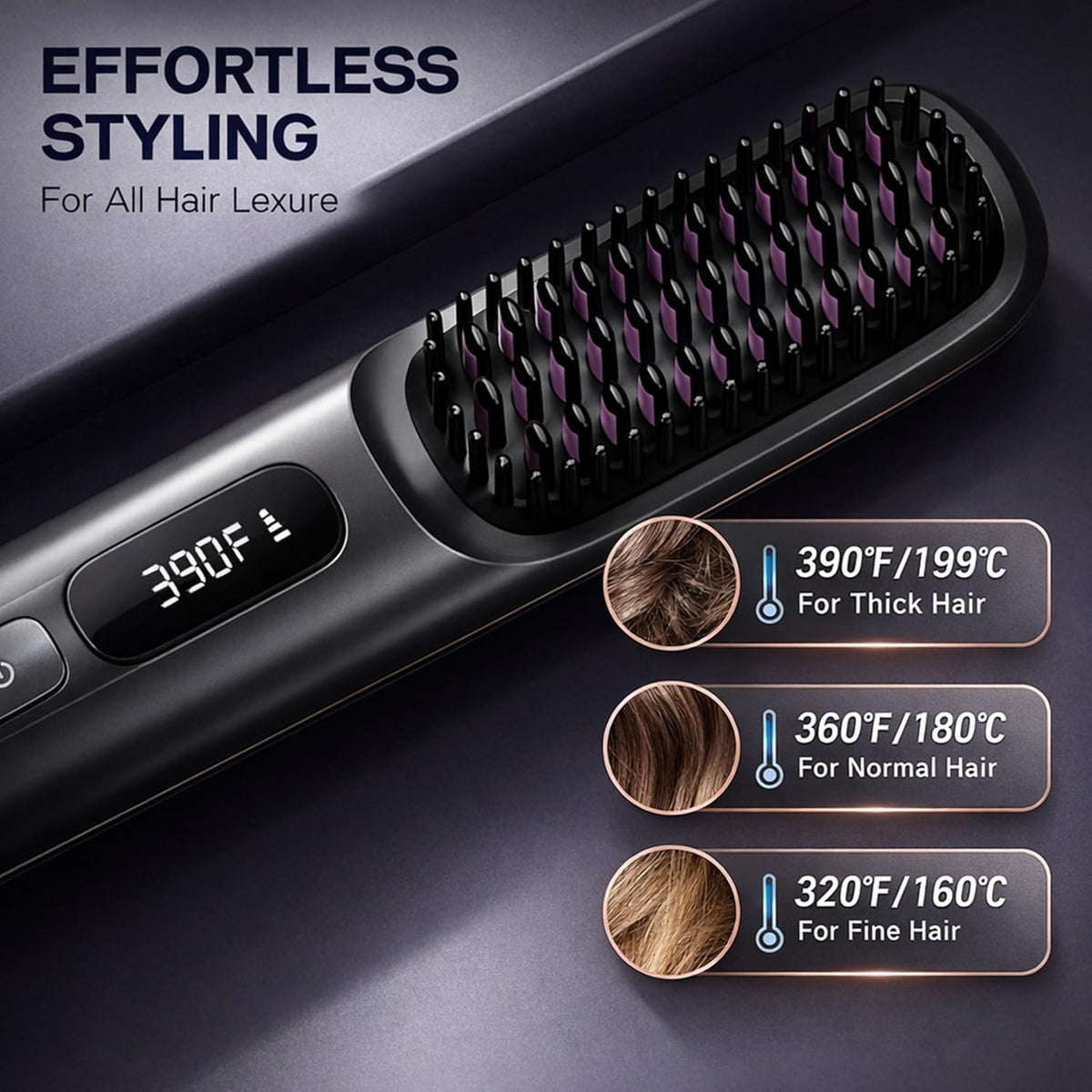 Glamiros| Go Brush Pro Portable Cordless Hair Straightener Brushs for Travel, with 30s Fast Heat, 3 Temperature Settings