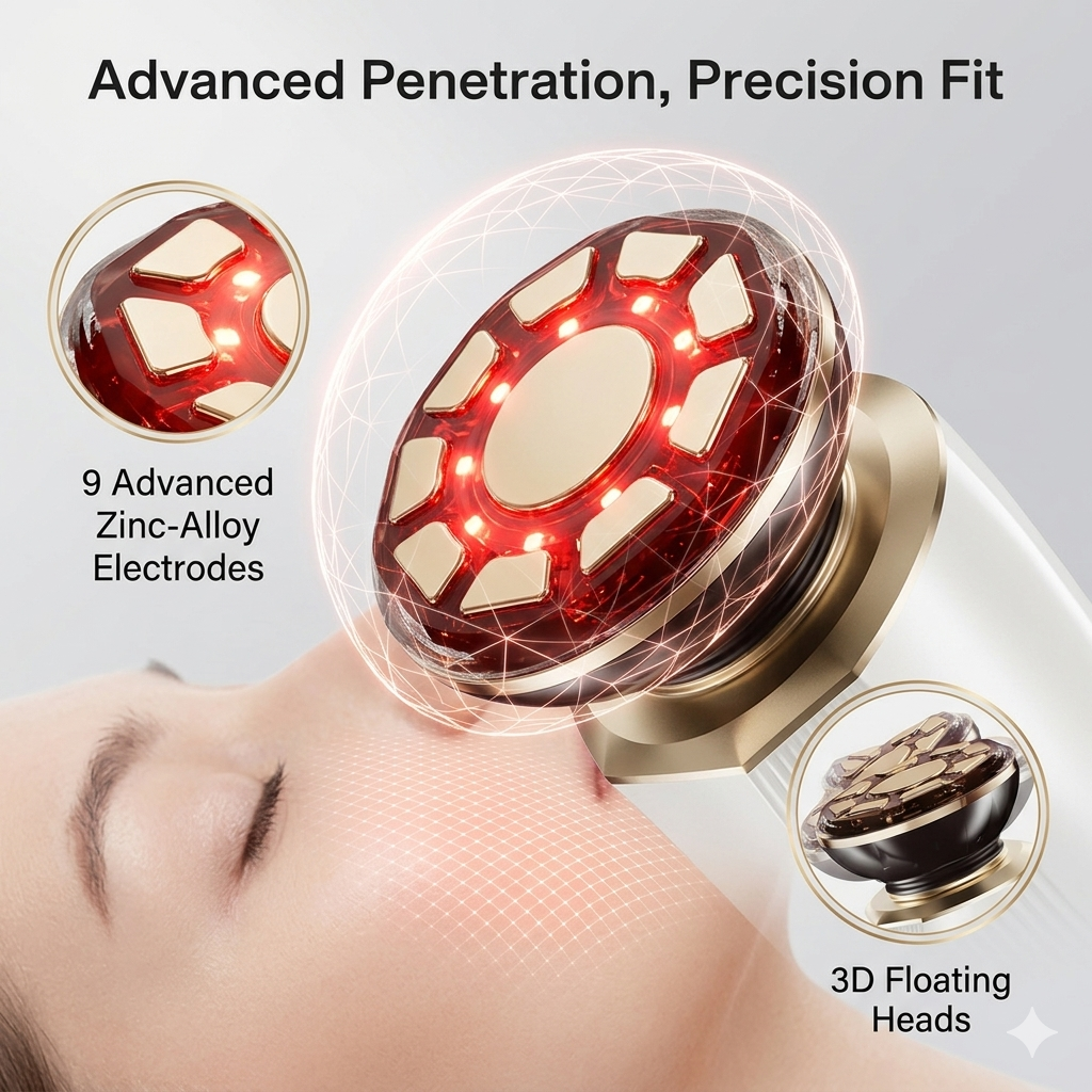 Glamiros Pro | 3-in-1 Skin Tightening Device True Beauty Glow Facial Massager Red Light Therapy for Face and Neck