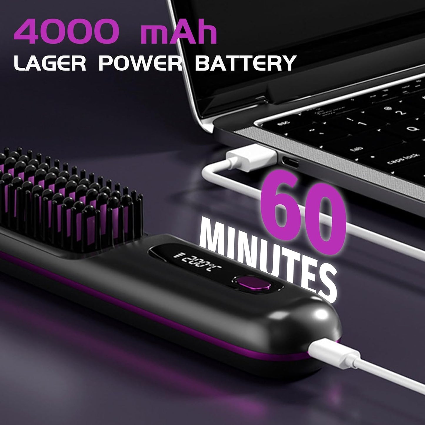 Glamiros| Go Brush Pro Portable Cordless Hair Straightener Brushs for Travel, with 30s Fast Heat, 3 Temperature Settings