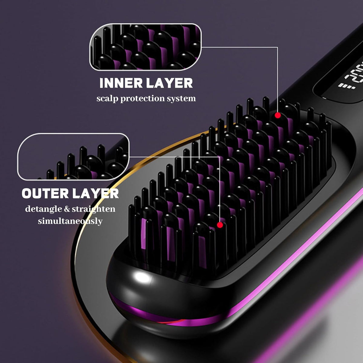 Glamiros| Go Brush Pro Portable Cordless Hair Straightener Brushs for Travel, with 30s Fast Heat, 3 Temperature Settings
