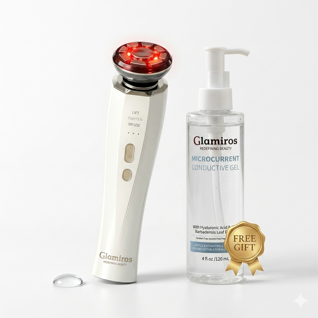 Glamiros Pro | 3-in-1 Skin Tightening Device True Beauty Glow Facial Massager Red Light Therapy for Face and Neck