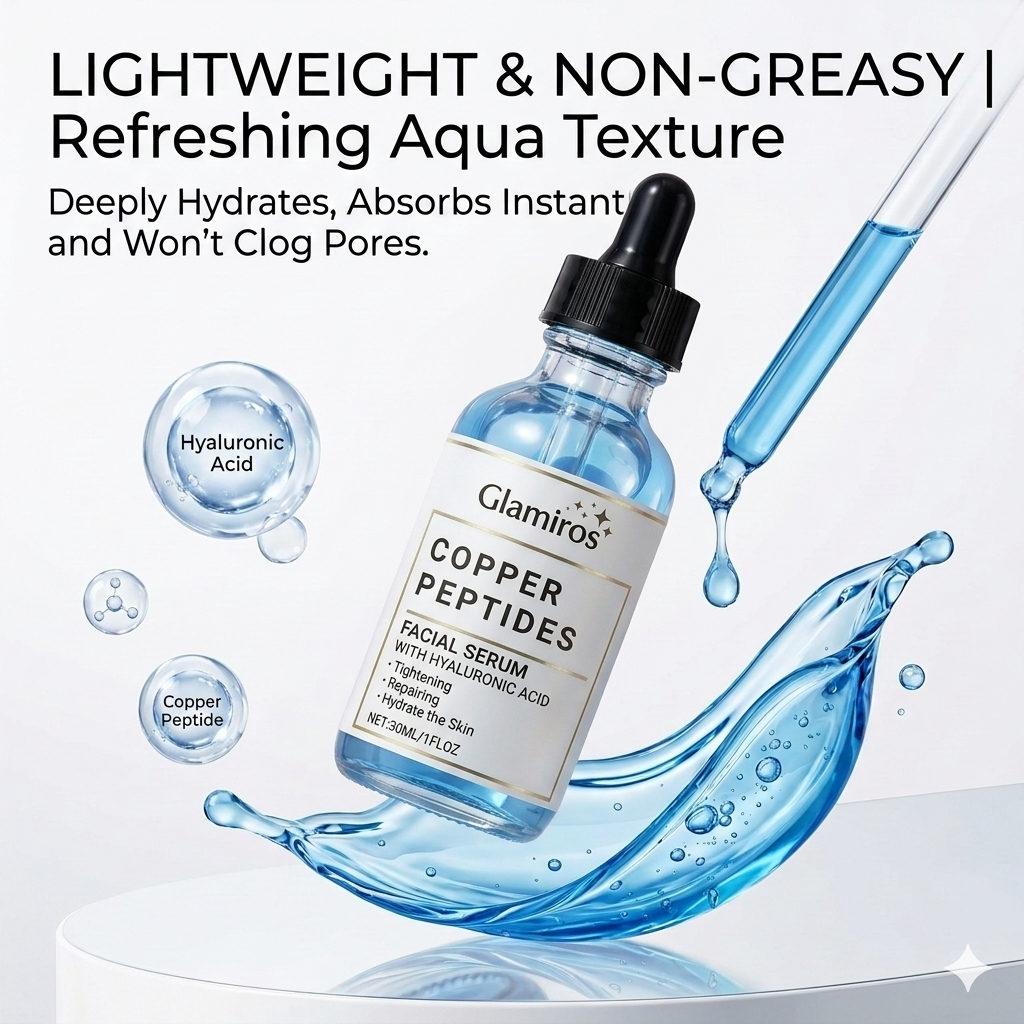 Glamiros Advanced Copper Peptide (GHK-Cu) Anti-Aging Serum – Infused with Hyaluronic Acid for Firming & Wrinkle Reduction