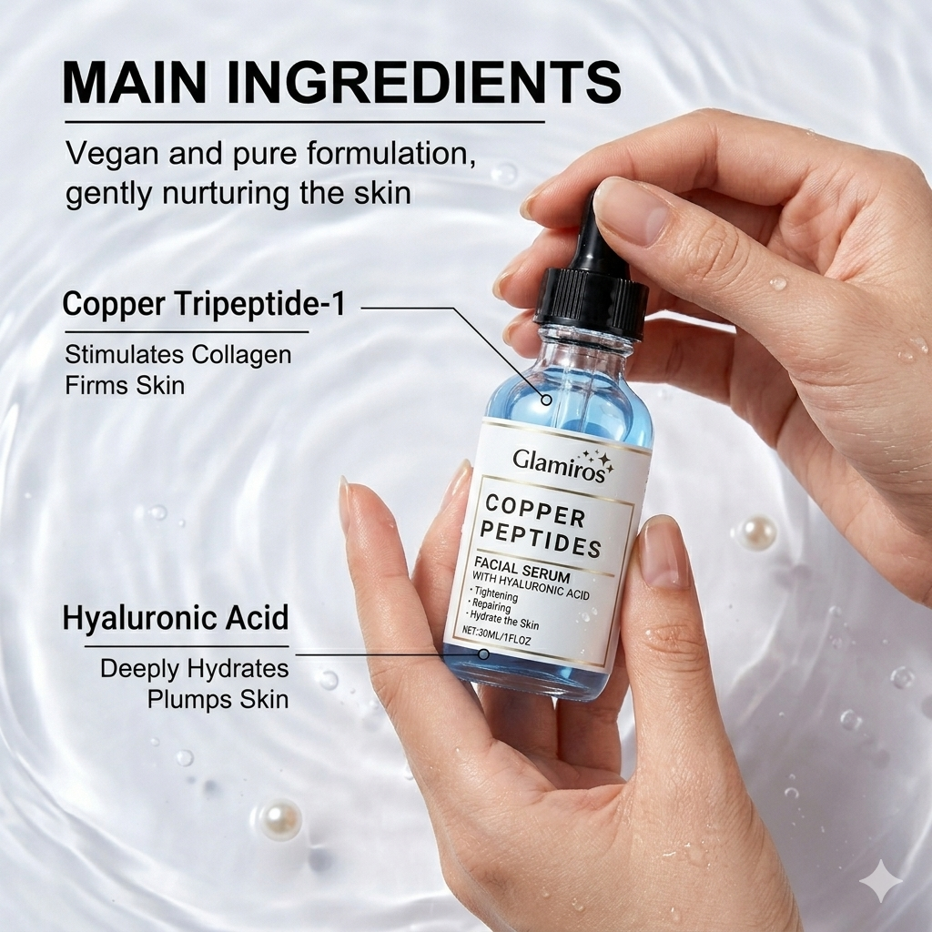 Glamiros Advanced Copper Peptide (GHK-Cu) Anti-Aging Serum – Infused with Hyaluronic Acid for Firming & Wrinkle Reduction
