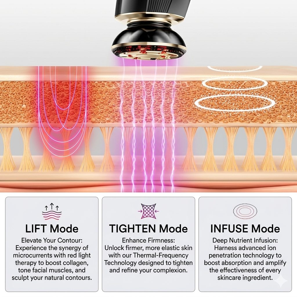 Glamiros Pro | 3-in-1 Skin Tightening Device True Beauty Glow Facial Massager Red Light Therapy for Face and Neck