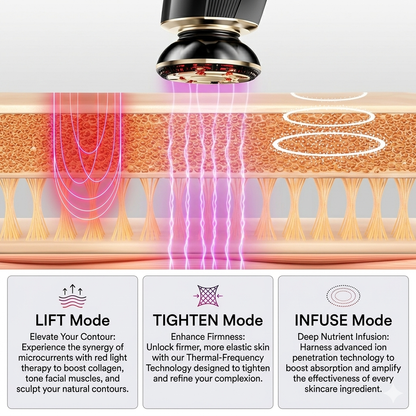 Glamiros Pro | 3-in-1 Skin Tightening Device True Beauty Glow Facial Massager Red Light Therapy for Face and Neck