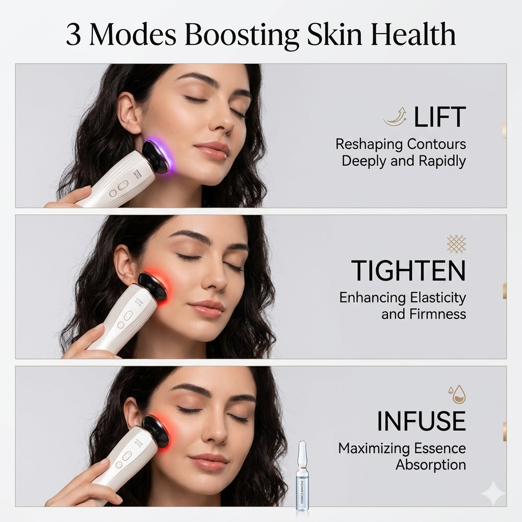 Glamiros Pro | 3-in-1 Skin Tightening Device True Beauty Glow Facial Massager Red Light Therapy for Face and Neck