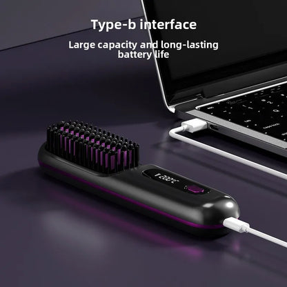 Glamiros| Go Brush Pro Portable Cordless Hair Straightener Brushs for Travel, with 30s Fast Heat, 3 Temperature Settings